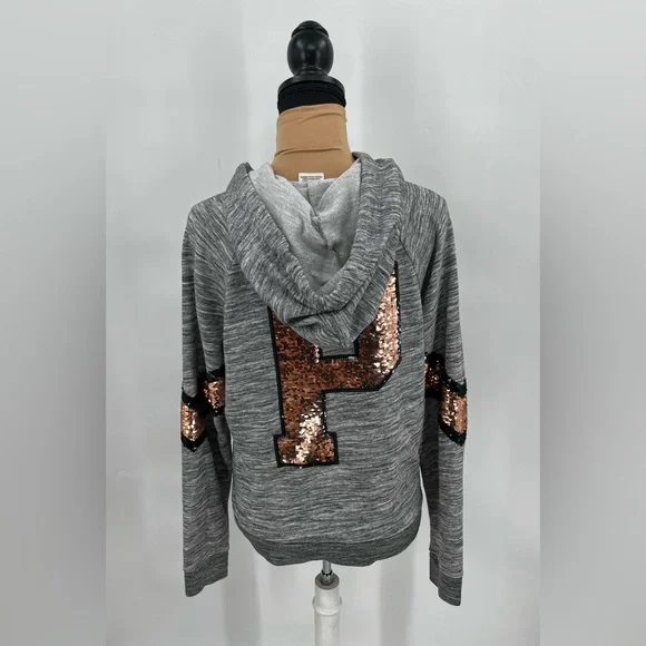 Victoria secret pink sequin logo cozy zip up hoodie M casual everyday campuswear - Picture 3 of 16